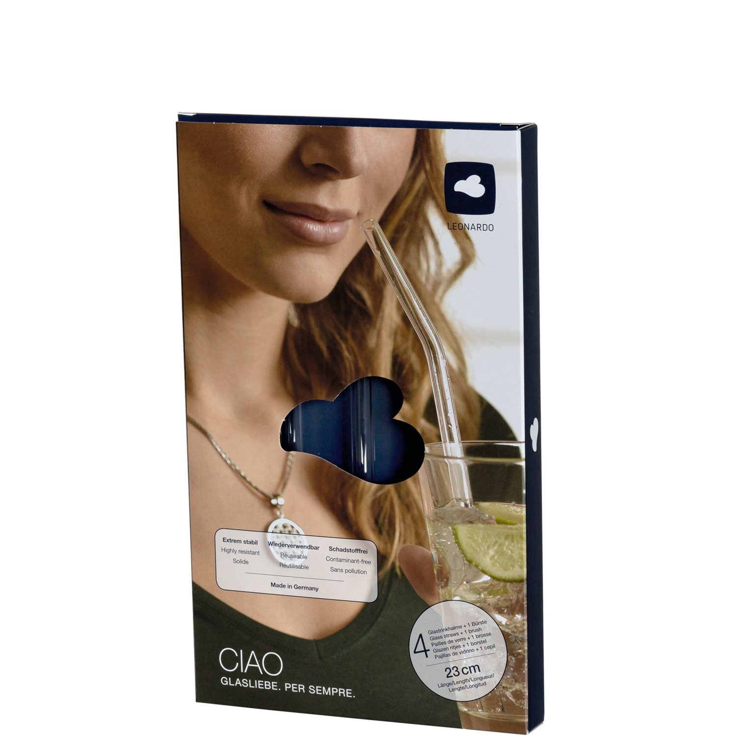 LEONARDO Trinkhalme Ciao, (Packung, Soft Drinks Accessoire), 4 Stohhalme & Reinigungsbürste, Spülmaschinengeeignet
