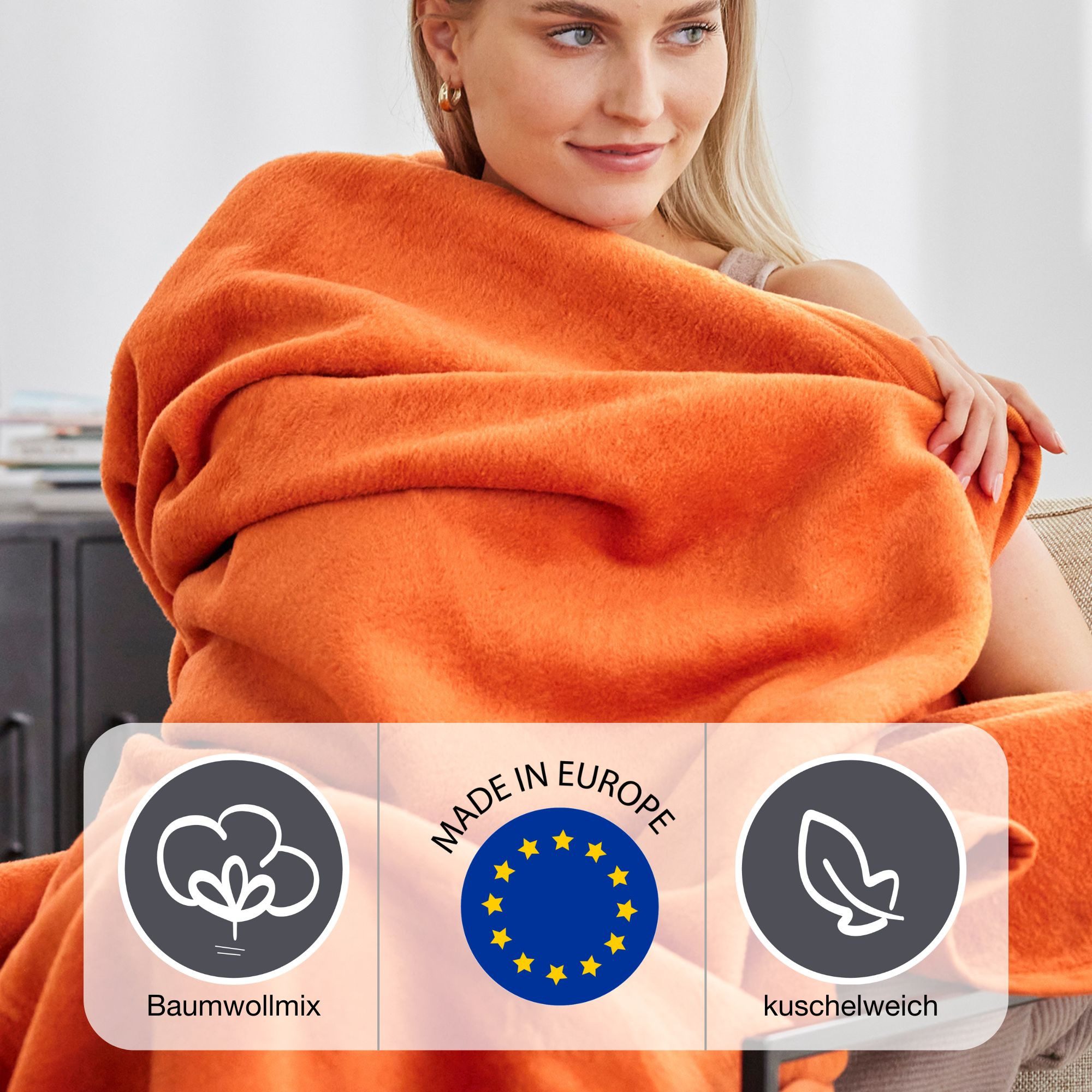 Wohndecke Luxus, IBENA, verschiedene Größen, uni, Kuscheldecke, Premium, made in Europe!