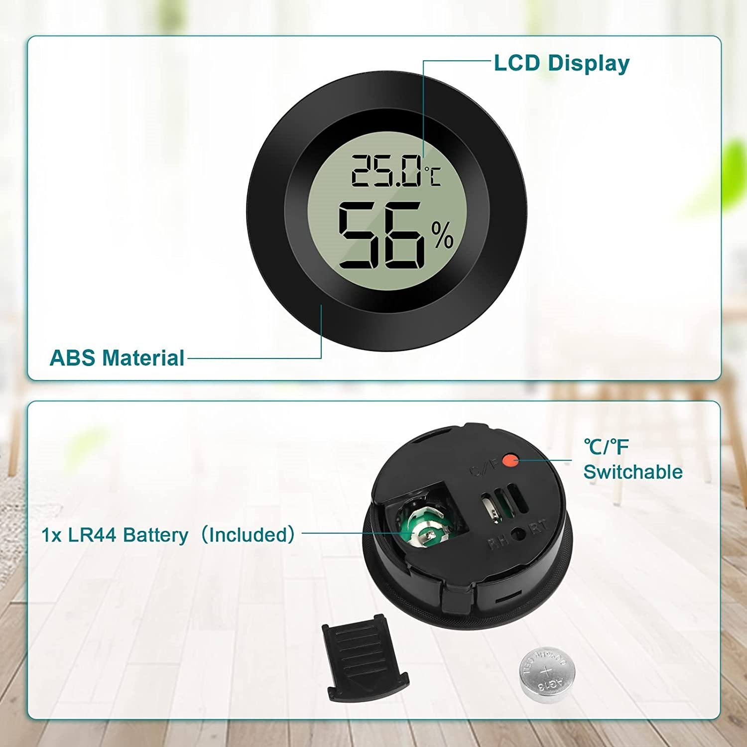Kühlschrank LCD für Kontrolle Hygrometer 3er-Set, Mini Thermometer Digitales Temperatur Messgerät Thermo-Hygrometer Olotos Innenraum Luftfeuchtigkeit Schwarz