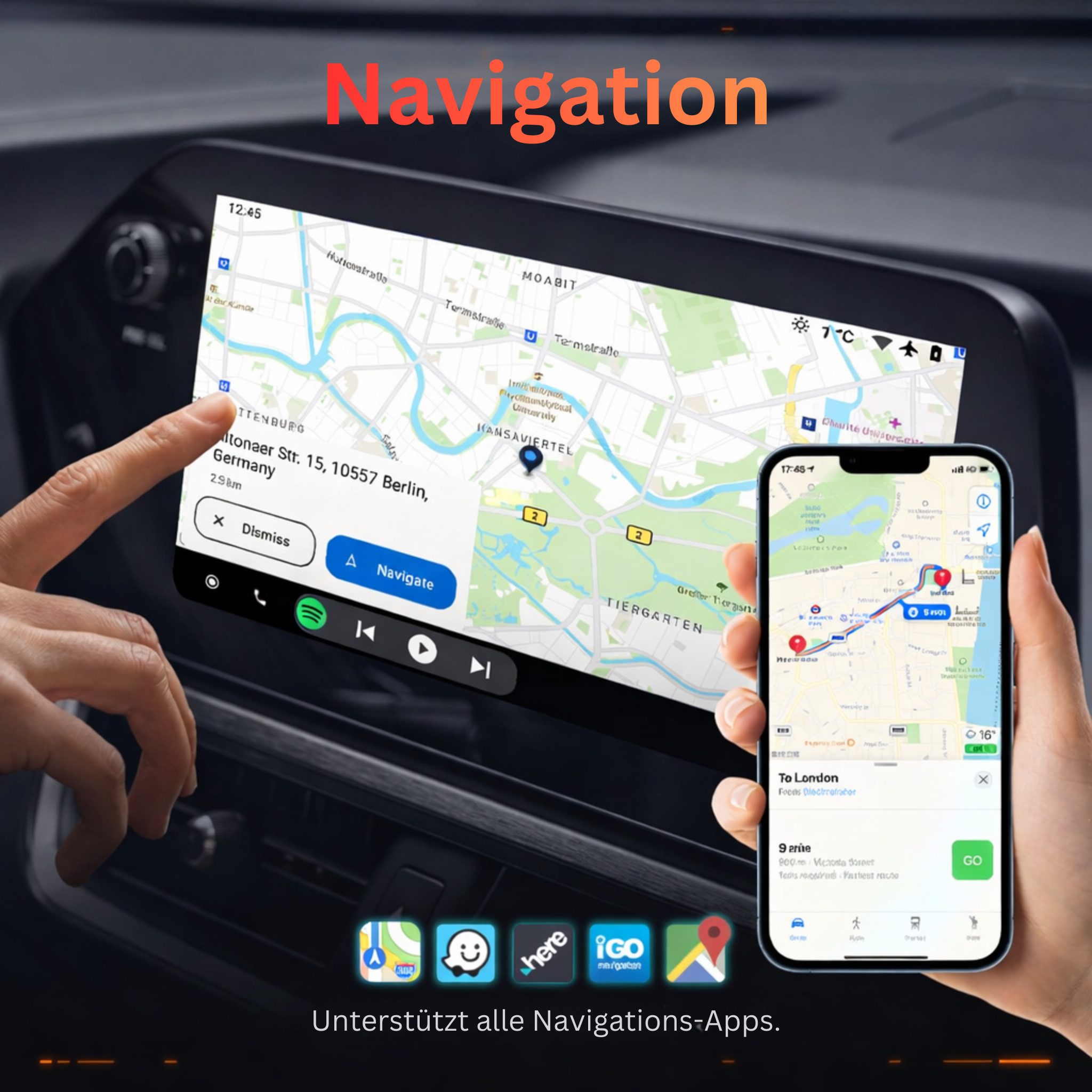 Alpha Electronics Wireless CarPlay und Android Auto Adapter USB Typ C zu USB Typ A, 0 cm, Plug & Play Sprachsteuerung, Screen Mirroring Funktion
