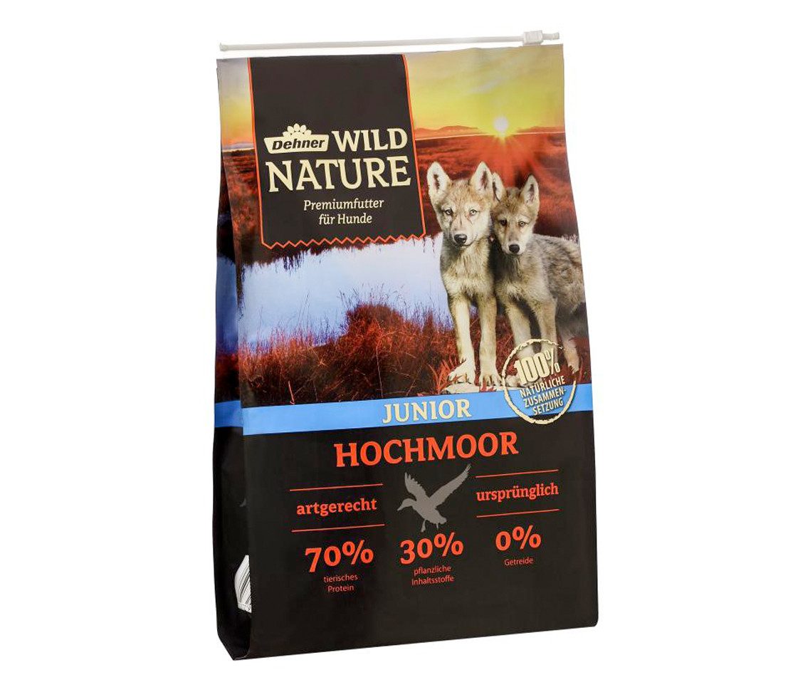 Dehner Wild Nature Hochmoor Junior Ente, 4 kg/12 kg, getreidefrei/zuckerfrei Ente, Trockenfutter für: Hunde, Trockenfutter für Welpen / junge Hunde