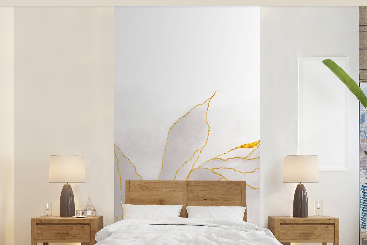MuchoWow Fototapete Marmoroptik - Grau - Gold - Chic - Marmor, Matt, bedruckt, (2 St), Vliestapete für Wohnzimmer Schlafzimmer Küche, Fototapete
