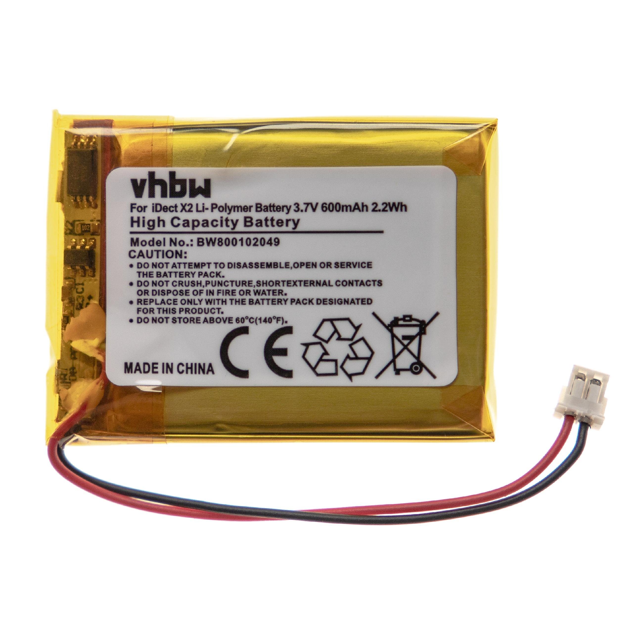 vhbw kompatibel mit iDect X2i, X2d, X2di, M2, X2, M1 Akku Li-Polymer 600 mAh (3,7 V)