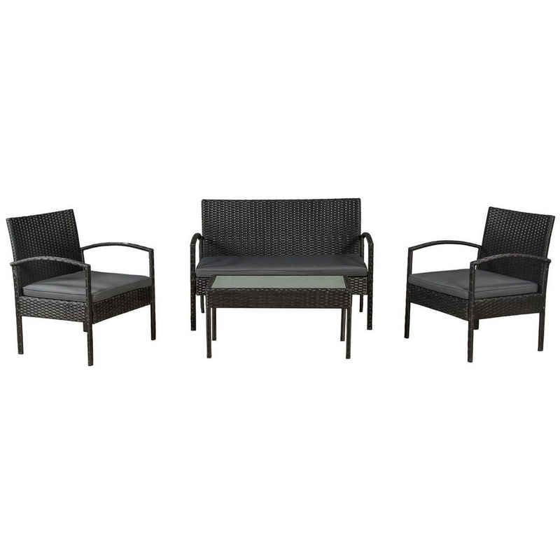 Juskys Gartenlounge-Set Trinidad, (4-tlg., Sitzgruppe), Polyrattan Sofa mit Tisch, 2 Stühlen und Auflagen, für 4 Personen