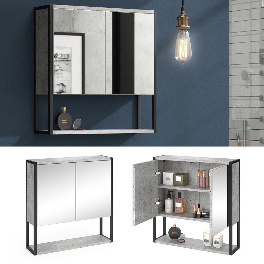 Vicco Badezimmerspiegelschrank Fyrk, Beton/Schwarz, 60 x günstig online kaufen