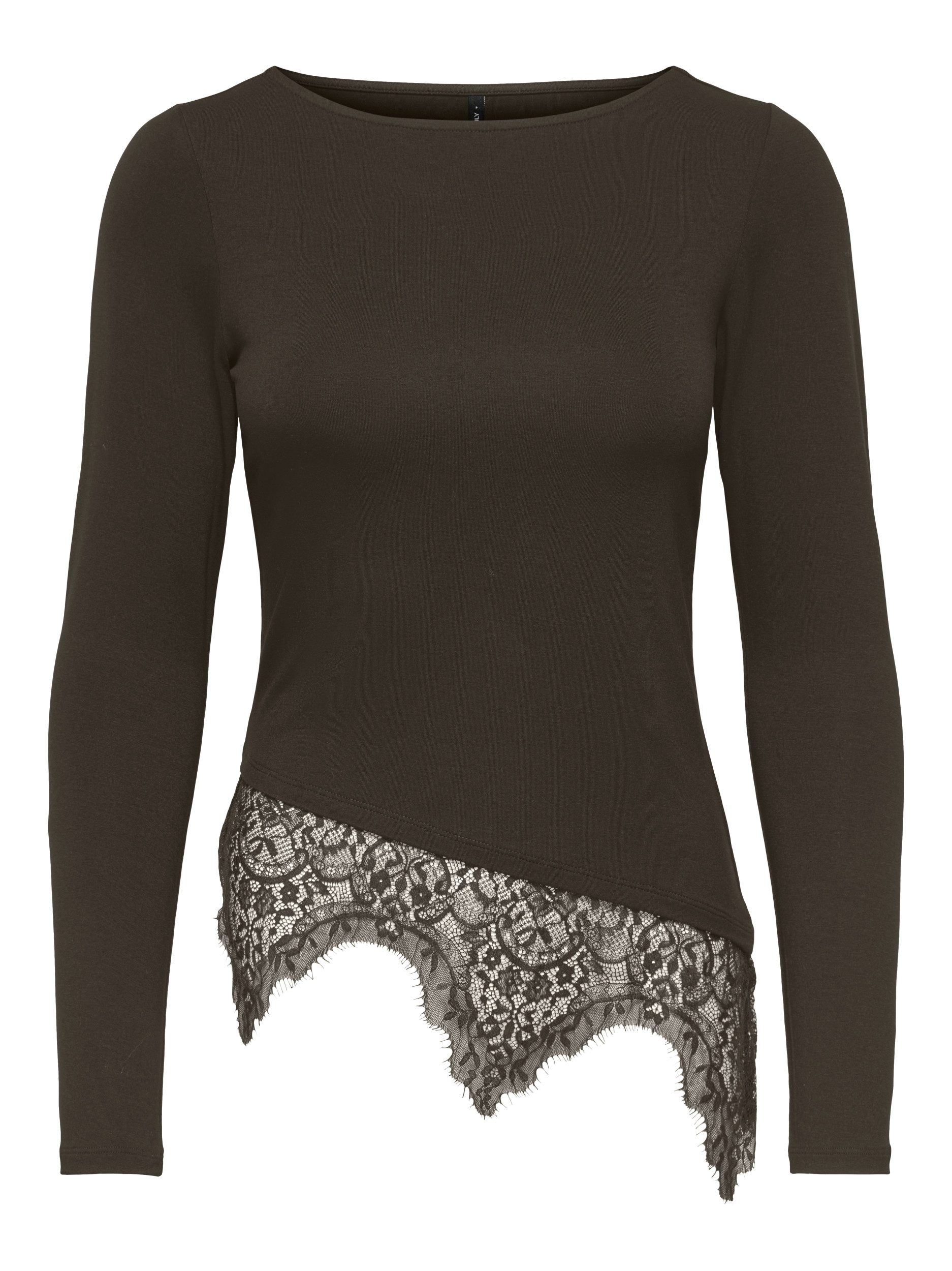 ONLY T-Shirt ONLLAILA LS LACE MIX TOP JRS, Coffee Bean
