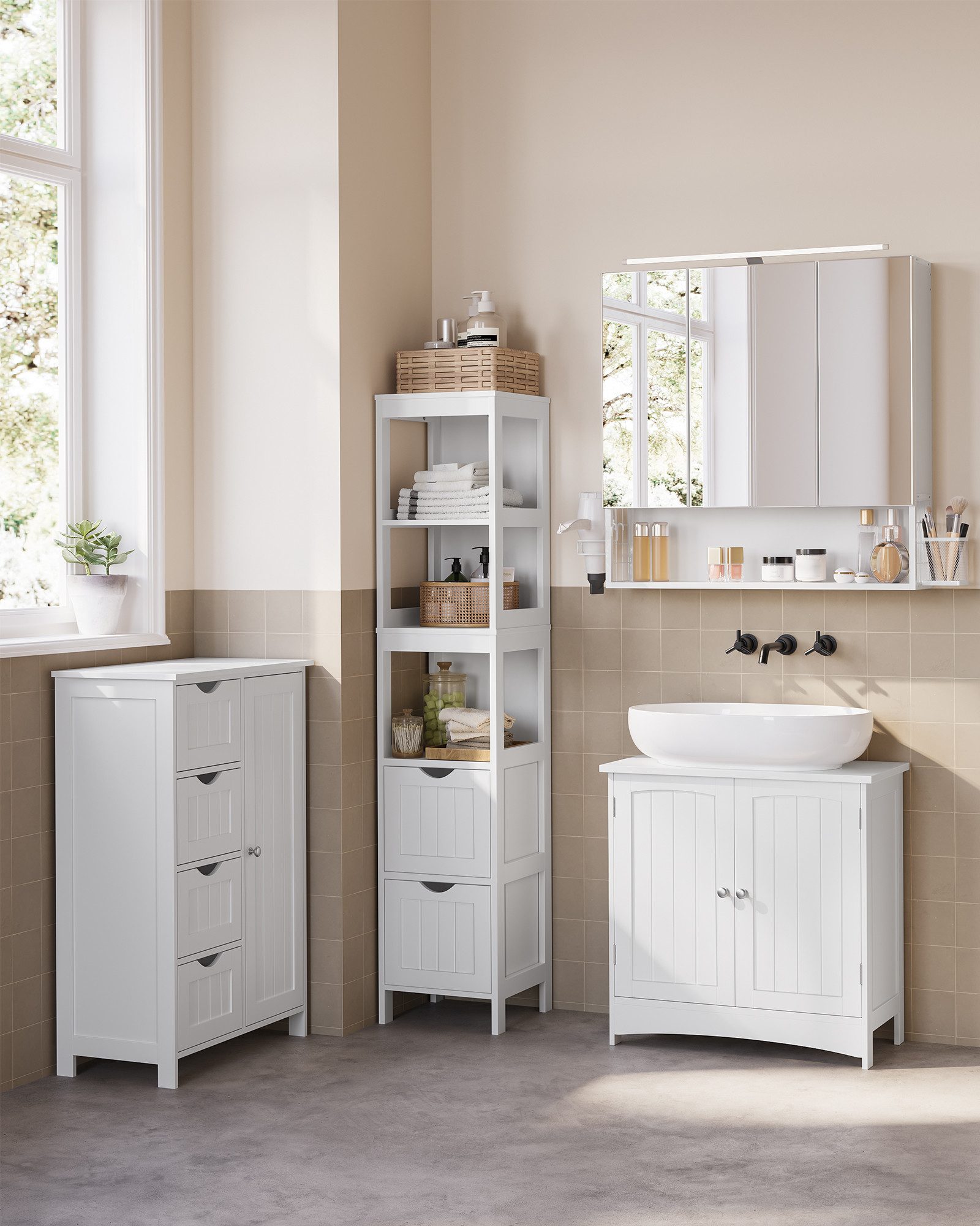 VASAGLE Badmöbel-Set Badezimmerschrank, (4er Set), 2 Badezimmerschränke, 1 günstig online kaufen