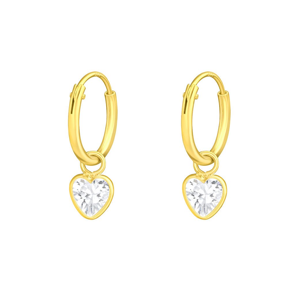 Order & Smile Schmuck Paar Ohrhänger Kleine Creolen mit Zirkonia Herz gold aus Silber 925