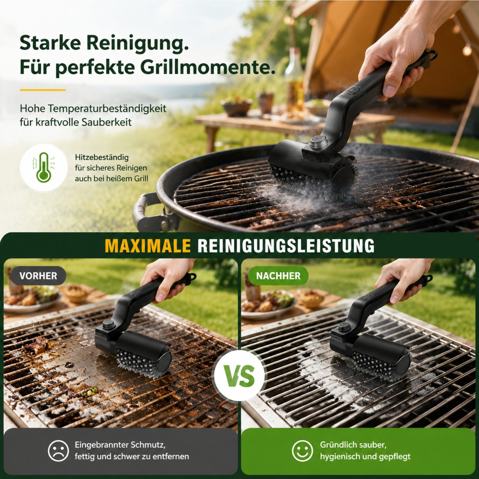 Solarandmore Grillbürste abnehmbar und waschbar,kraftvolle Fleckenentfernung,Reinigungsbürste, Grill, (set), elektrisch,entfernt Brandflecken,keine manuelle Reinigung erforderlich