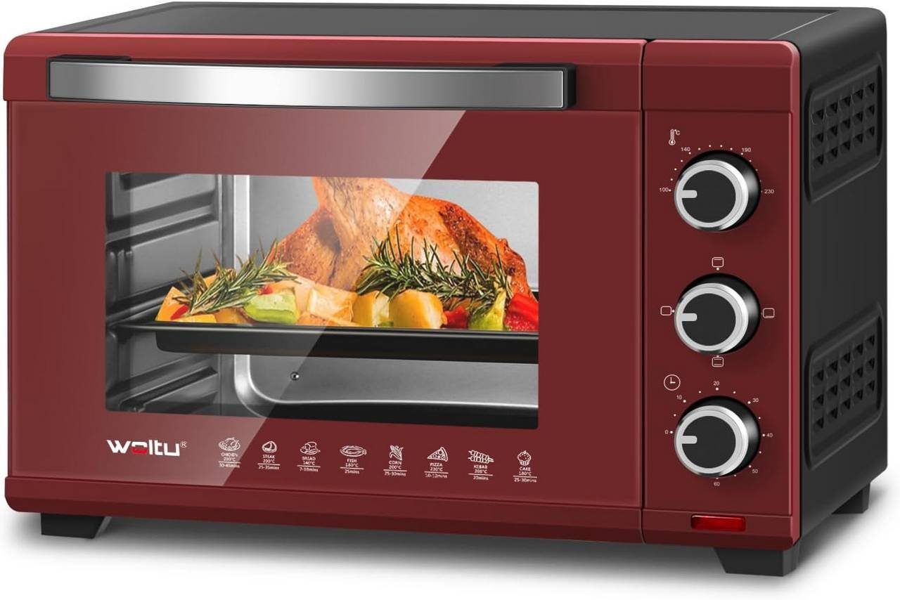 Woltu Minibackofen, Toastofen mit Timer, 28 Rot+Schwarz 1600W Liter