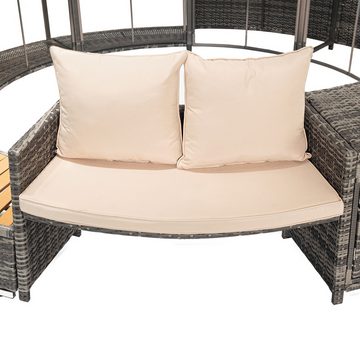 HAUSS SPLOE Gartenlounge-Set runde Lounge mit Stauraum, verstellbaren Füßen und Kissen, Grau