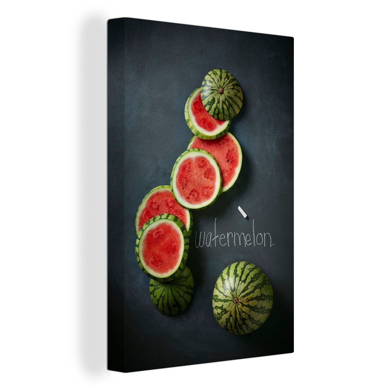 OneMillionCanvasses® Leinwandbild Wassermelone - 20x30 - (1 cm Kreide, fertig Kreidetafel St), bespannt Leinwandbild Zackenaufhänger, inkl. Gemälde
