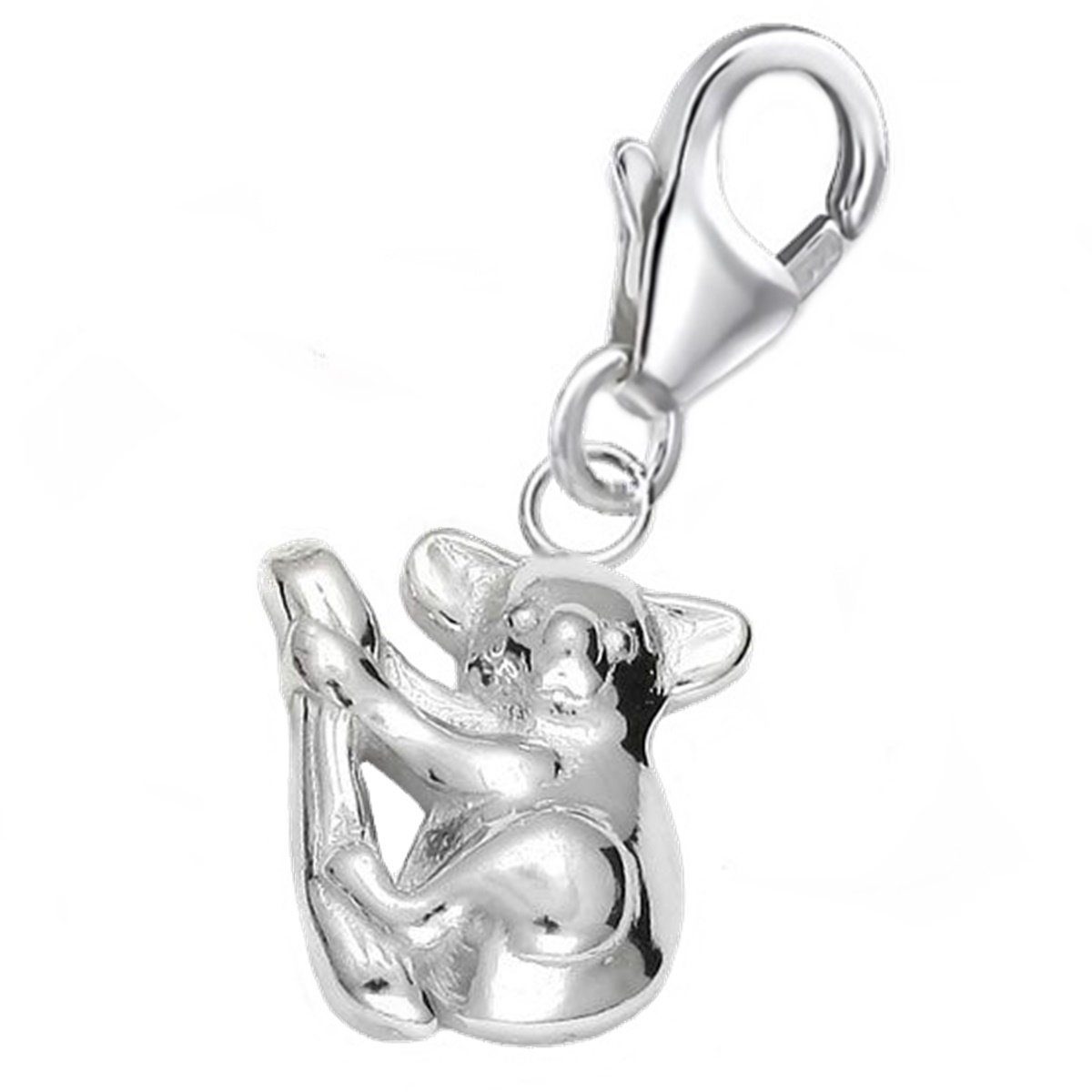 Goldene Hufeisen Charm-Einhänger Koala auf Ast Karabiner Charm Anhänger 925 Silber (1 Stück, inkl. Etui), für Gliederarmband oder Halskette