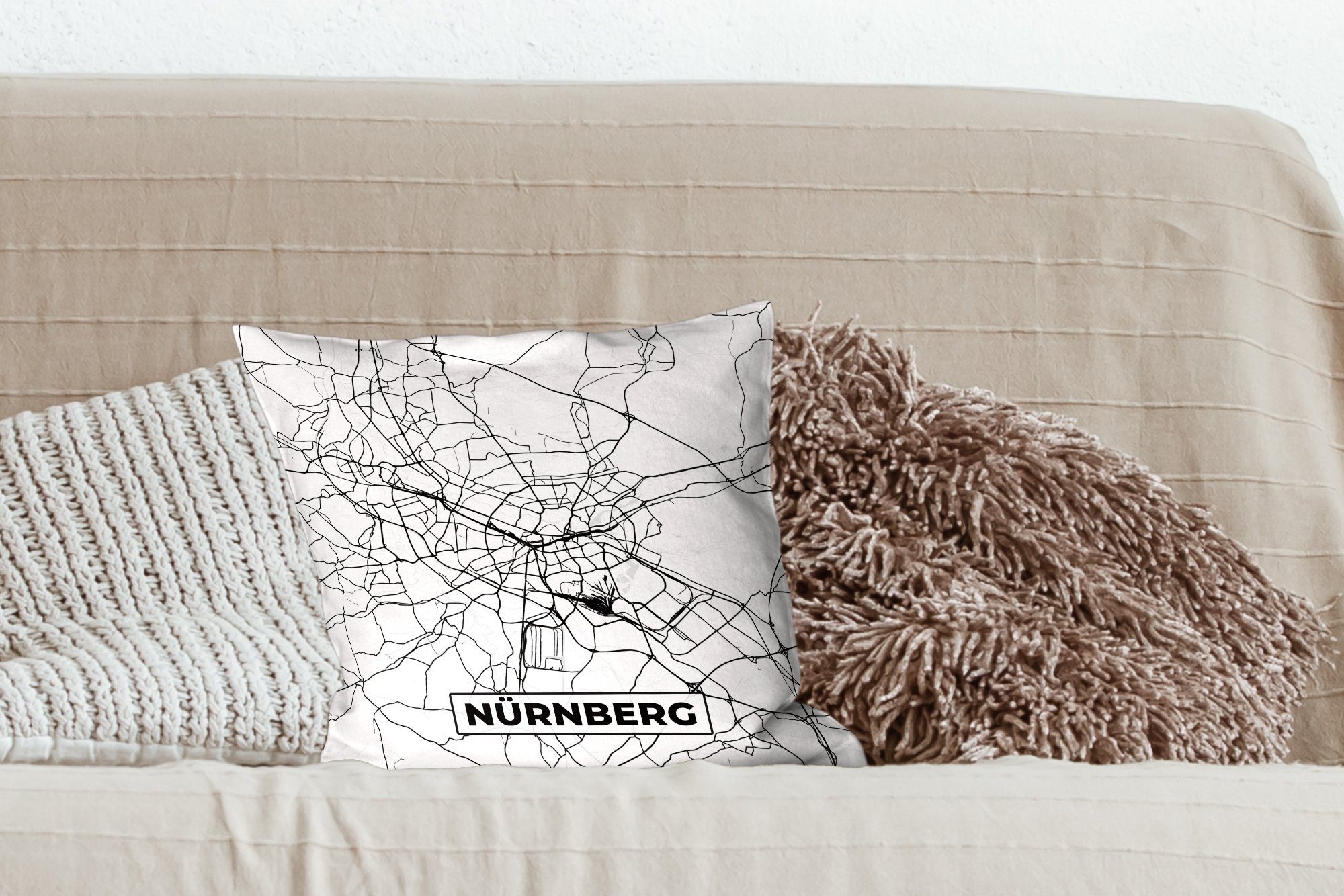 - Zierkissen Dekokissen Schlafzimmer, Sofakissen Deko, MuchoWow Stadtplan Wohzimmer, Füllung Karte für Nürnberg, mit -