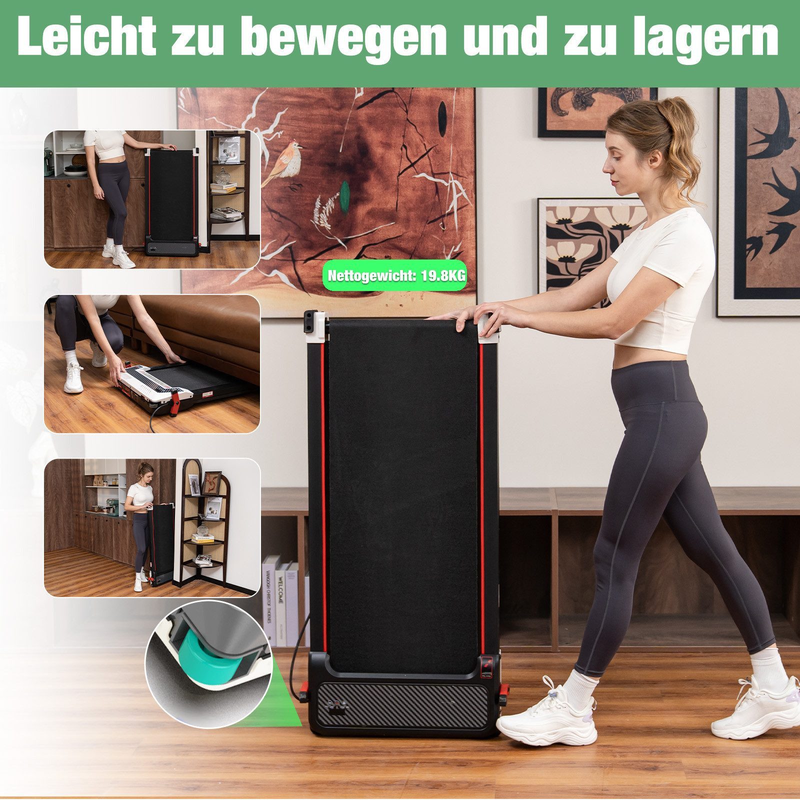 CITYSPORTS Laufband Heim-Laufbänder mit Steigung, beidseitig, mit Fußmassagematte-Funktion (Mit Tools und Schmiermitteln), 440W Bürstenloser Motor, 1-6KM/H, max. Last 120KG, Walking/Jogging Pad