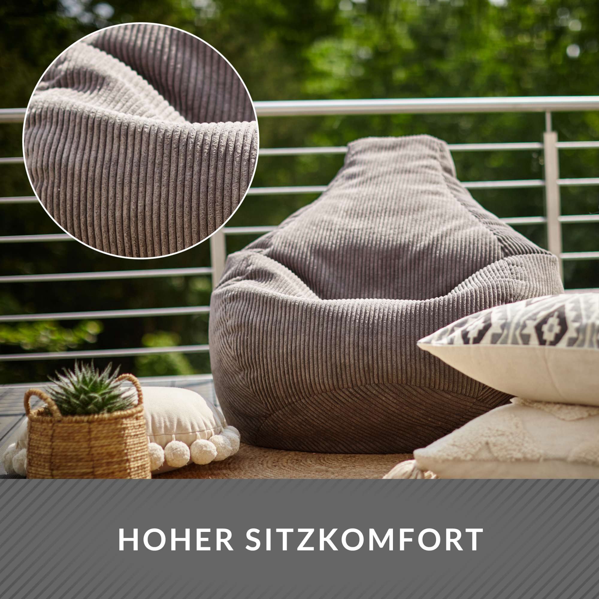 Green Bean Sitzsack Sitzsack Cozy Cord mit Rückenlehne (Indoor, waschbarer Bezug), Bean Bag Bodenkissen Lounge Sitzhocker Relax-Sessel Gamer Gamingstuhl – Bild 5 von 5