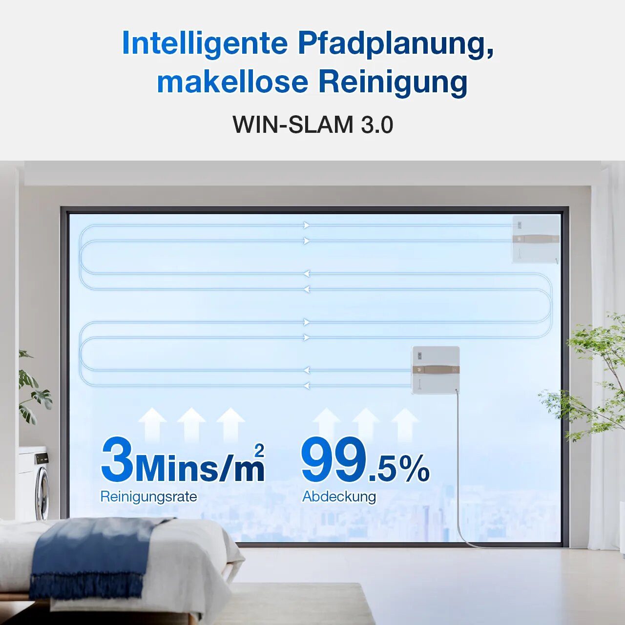 ECOVACS Fensterputzroboter WINBOT MINI, Intelligenter Fenstersauger mit Ultraschall-Sprühsystem, (Ultimative Kantenreinigung, 7500 Pa Saugleistung) 30 Min Notstromversorgung