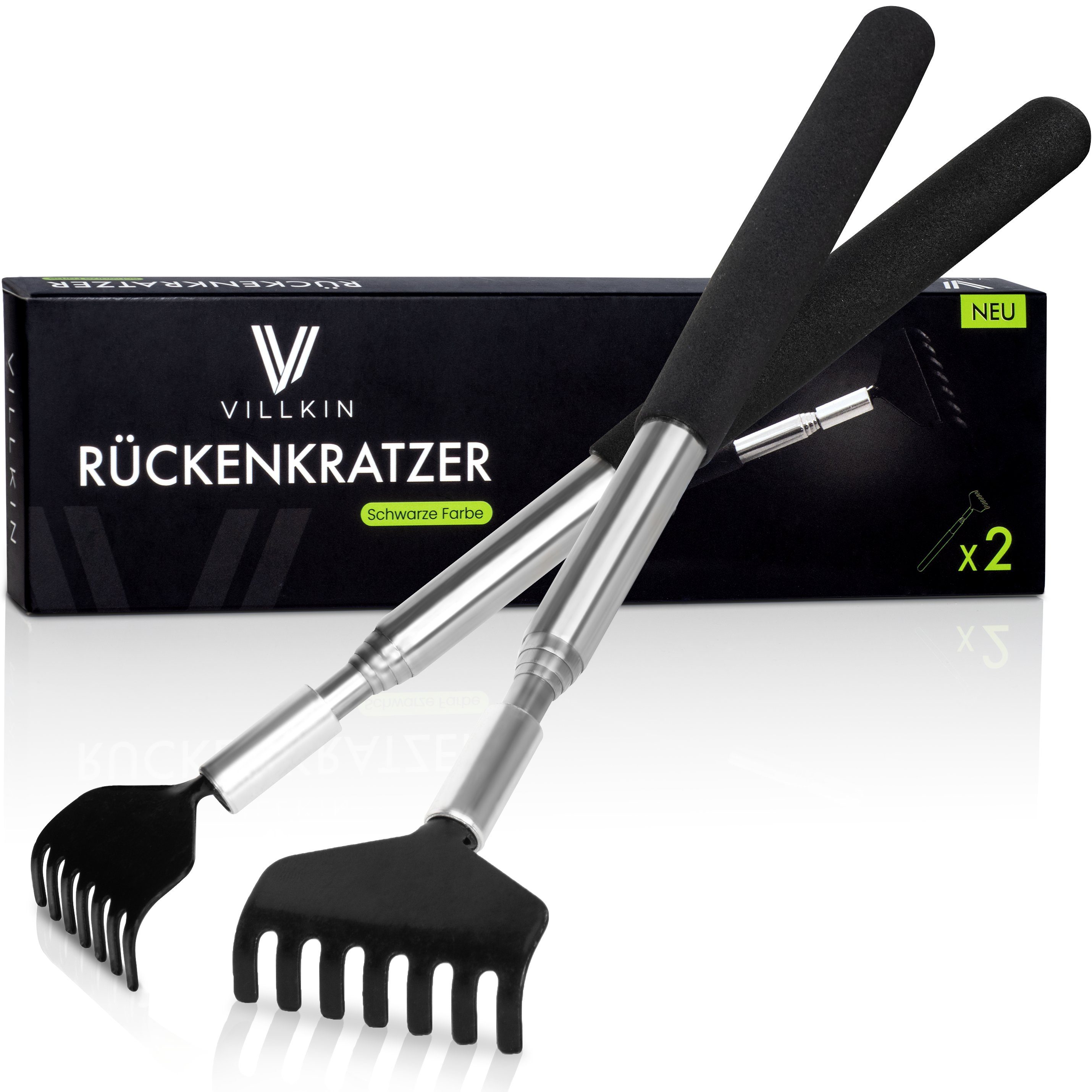Villkin Massagebürste - Rückenkratzer, Teleskop Kratzstab, Kratzhilfe, Kratzhand (2 St), 2-tlg., 2 Rückenkratzer, Teleskop Funktion, lange Haltbarkeit, Gummierter Griff