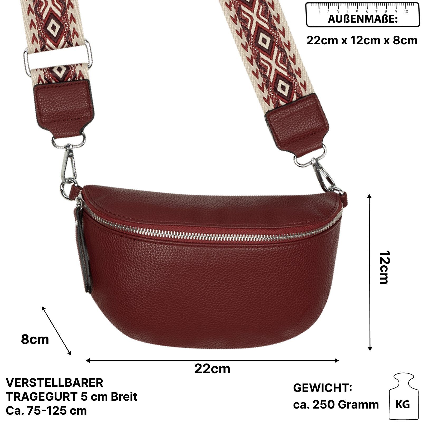 Umhängetasche als Gürteltasche tragbar Hüfttasche Bauchtasche Kunstleder Umhängetasche Italy-De, Schultertasche, EAAKIE Crossbody-Bag CrossOver, RED