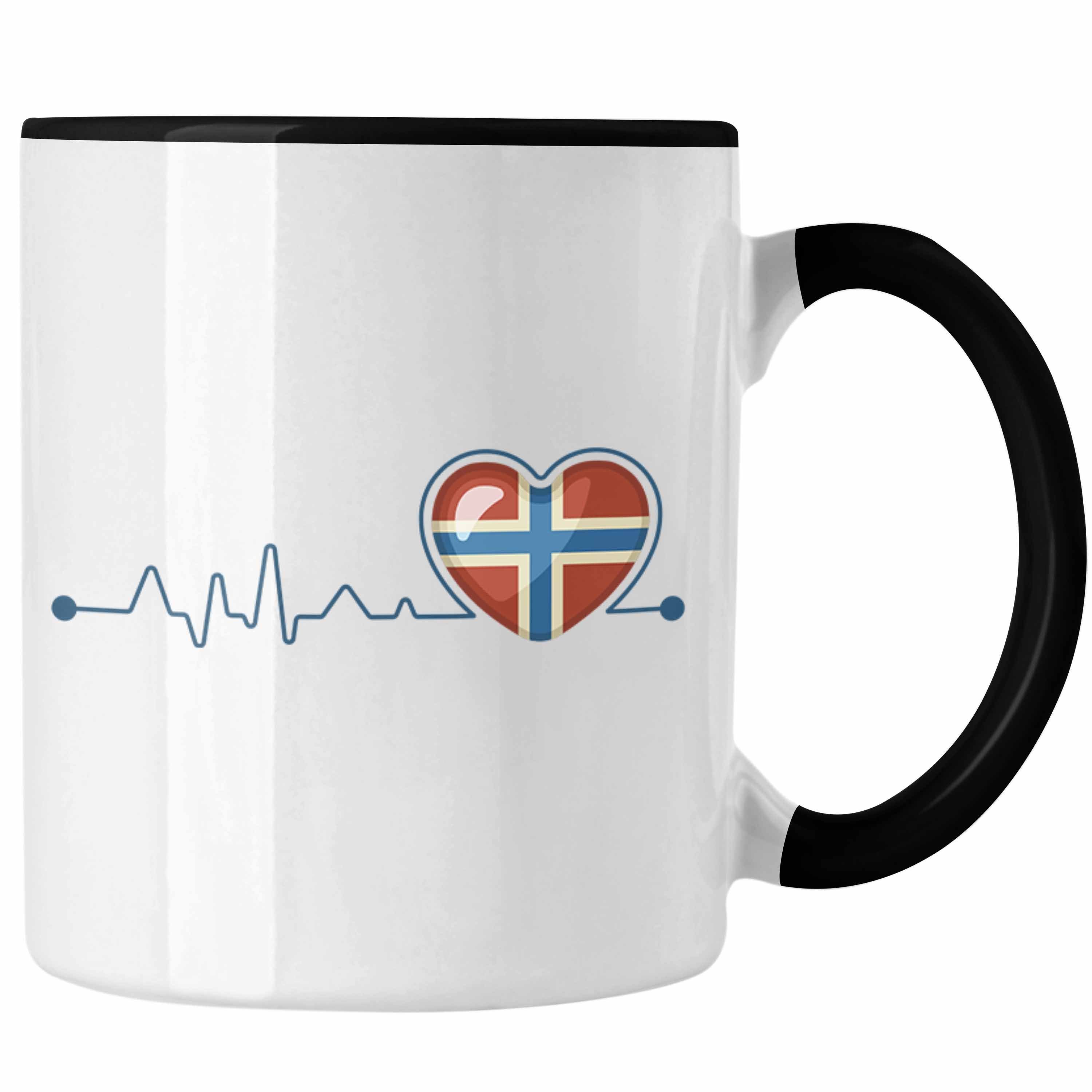 Nordkap Norwegen - Schwarz Flagge Tasse Elch Trendation Geschenke Trendation Tasse Norway Grafik Herzschlag