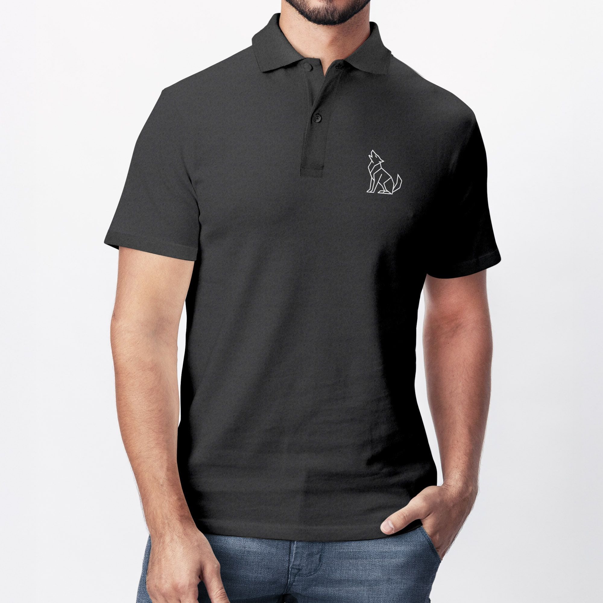 Neverless Poloshirt Poloshirt Herren Tierlogo im Polygon-Stil Wolf– Kurzarm Polo Sommer mit Print