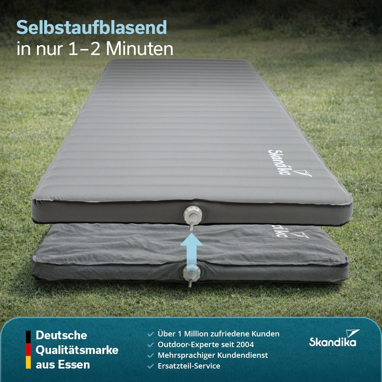 Skandika Luftmatratze Easy 3D Premium Compact, 1 Person, selbstaufblasend, 2 Spanngurte, (wasserabweisend, Softtouch-Oberfläche, Max. Belastung 150 kg), Tragetasche mit Ventil zum Nachpumpen, Maße 205 × 80 × 7,5 cm