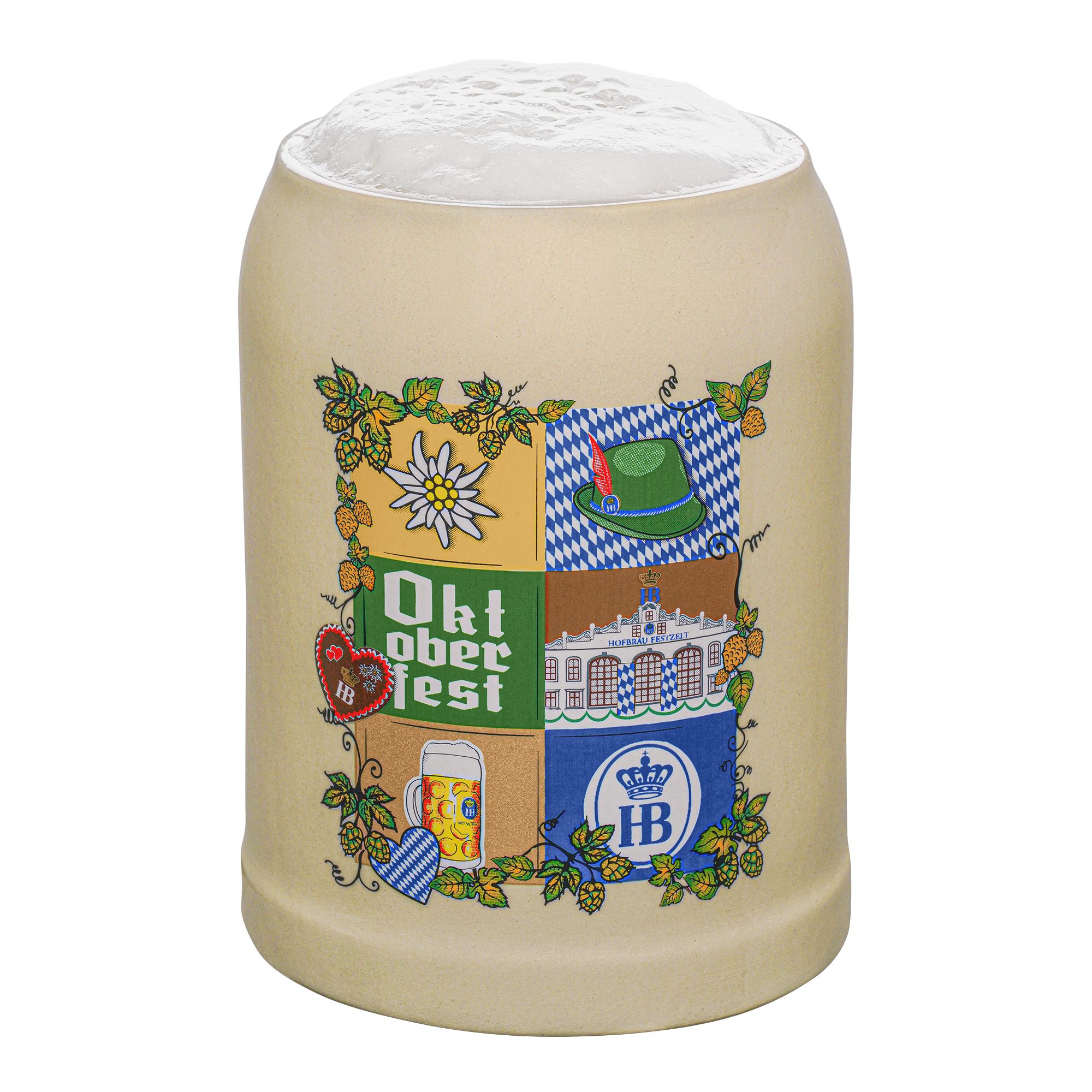 Hofbräuhaus München Bierkrug "Oktoberfest Collage", Keramik-Bierkrug 0,5 l mit Wiesn-Motiven, aus Keramik, 0,5 Liter Fassungsvermögen