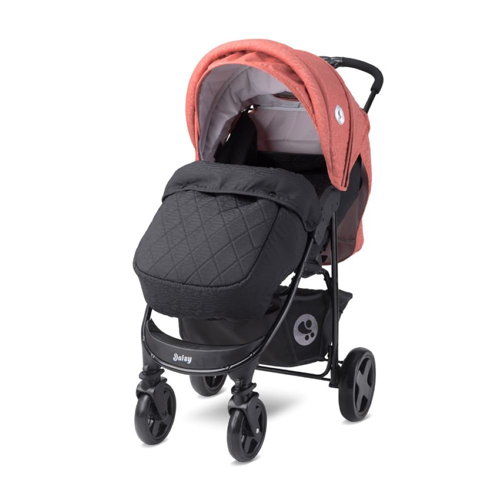 Lorelli Kombi-Kinderwagen Kinderwagen Babyschale in Basic Daisy 1, orange Fußabdeckung Korb 2 Wickeltasche