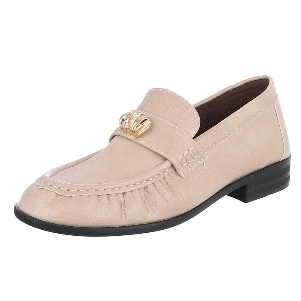 Ital-Design Damen Loafer mit Schmuckdetail und Blockabsatz Slipper (92125336) Blockabsatz Mokassins in Beige