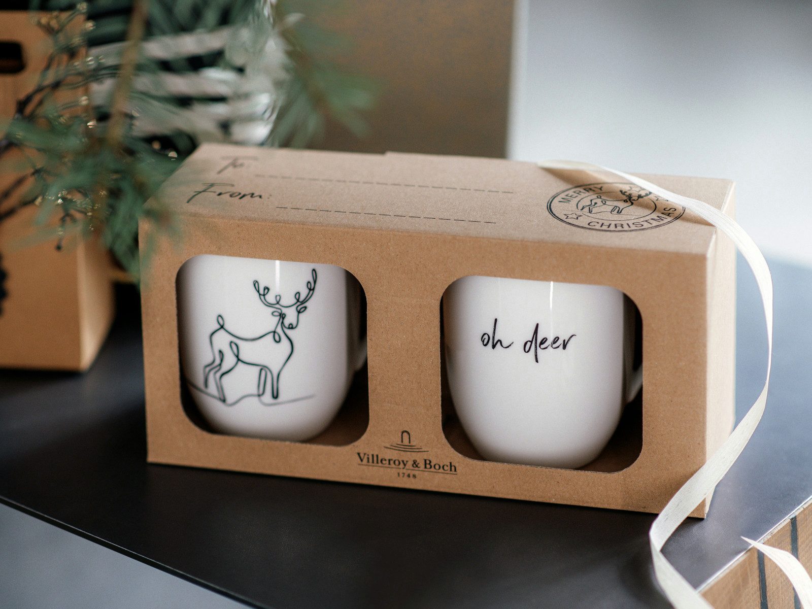 Villeroy & Boch Becher Statement Henkelbecher Rentier XMAS 0,29l Set 2tlg, Premium Porcelain