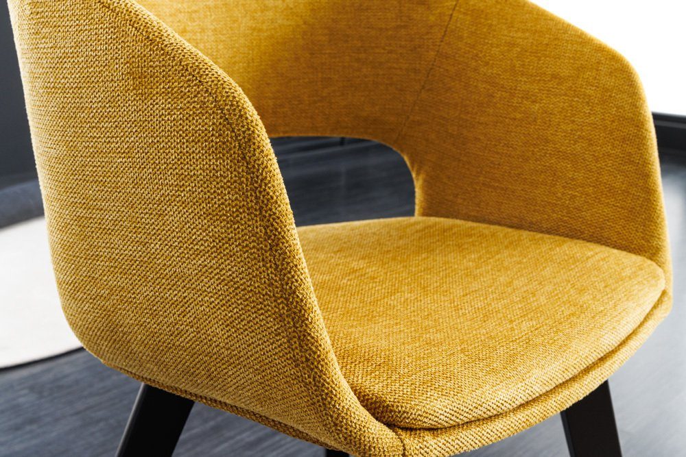 riess-ambiente Polsterstuhl NORDIC STAR senfgelb – Strukturstoff, Massivholz-Beine, mit Armlehne (Einzelartikel, 1 St), Retro-Design mit Sitzkomfort – ideal für Dein gemütliches Esszimmer