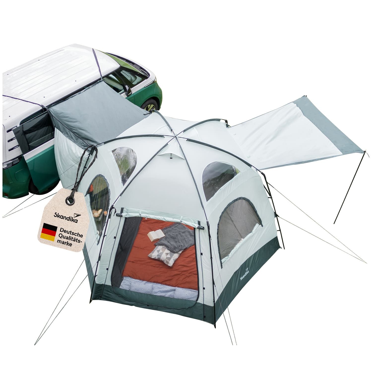 Skandika Buszelt Pitea Dome Vorzelt für Auto, CUV, Bus, Minivan, Kuppelzelt, Personen: 4, freistehend, wasserfest, 3000mm Wassersäule, 2,2m Stehhöhe Moskitonetz