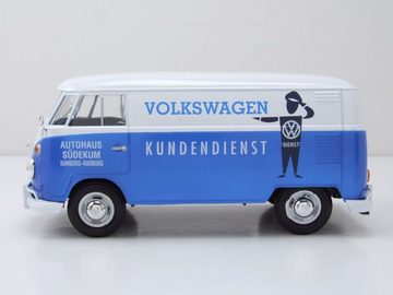 Motormax Modellauto VW T1 Bus Kasten Volkswagen Kundendienst blau weiß Modellauto 1:24, Maßstab 1:24