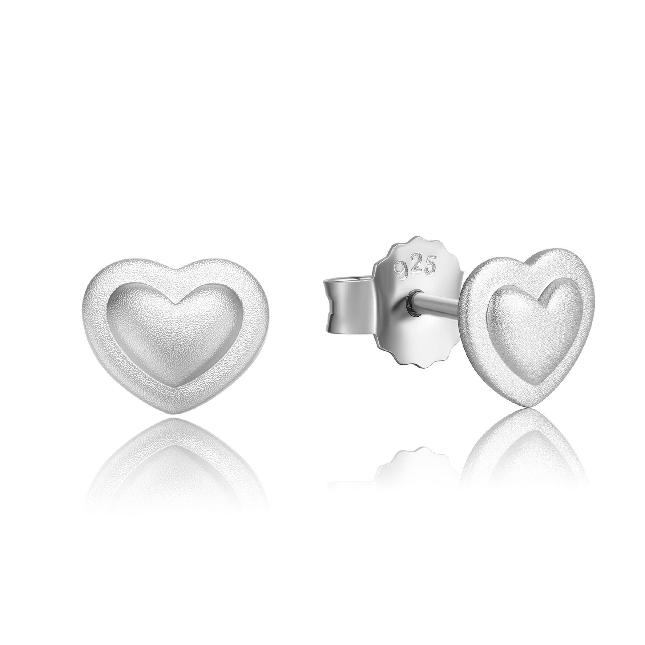 Sternvoll Ohrring-Set Ohrstecker aus 925 Sterling Silber in Herzform, Herzohrringe, 925 Sterling Silber, Herzform