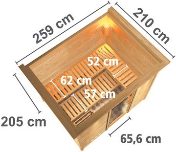 Karibu Sauna Soraja, BxTxH: 259 x 210 x 205 cm, 40 mm, (Set) 9-kW-Bio-Ofen mit externer Steuerung