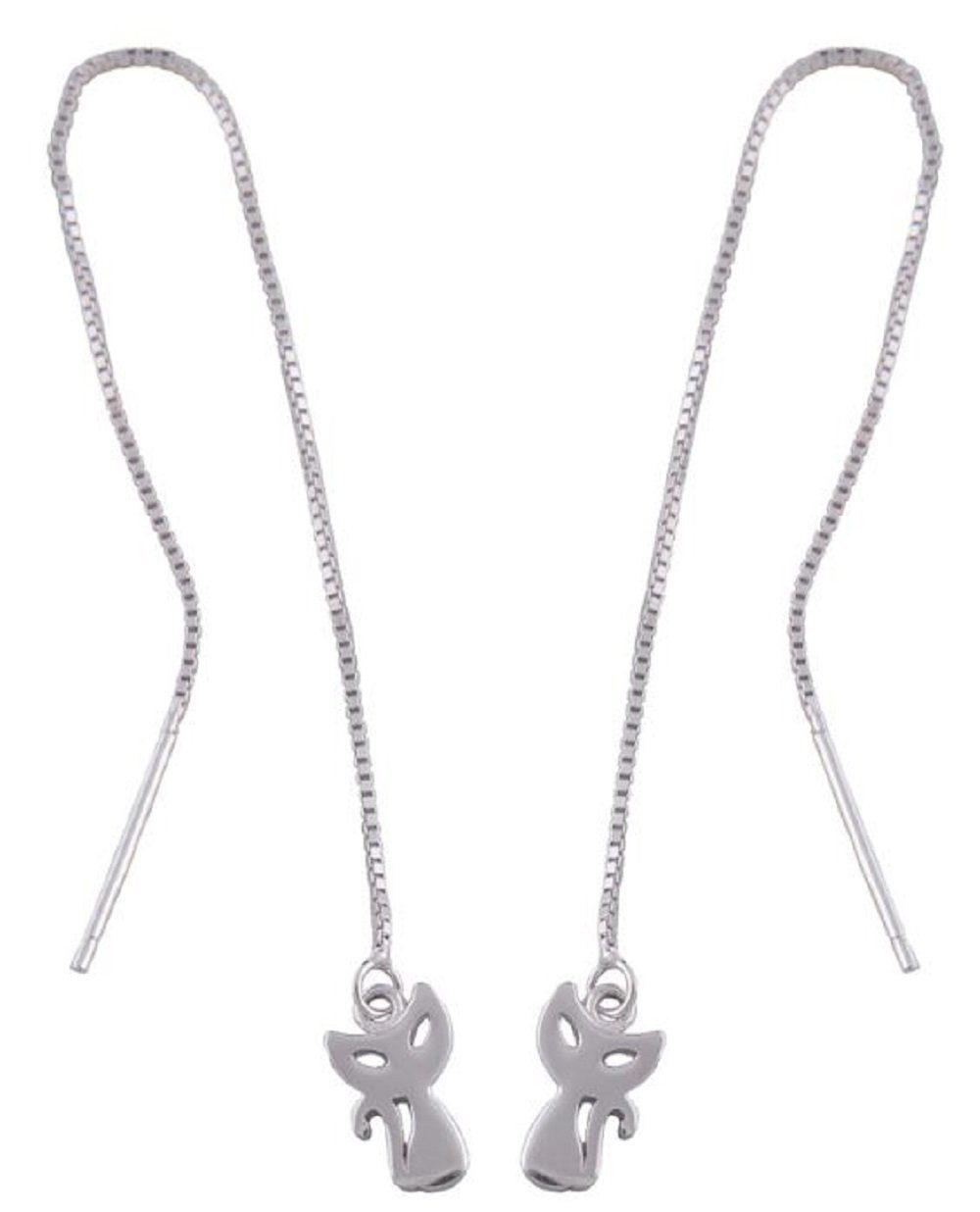 5 Ohrhänger Ohrhänger mm x für unbespielt Silberschmuck 100 Damen mit Silber Durchzieher Paar Katze kl. Schmuckbox, 925