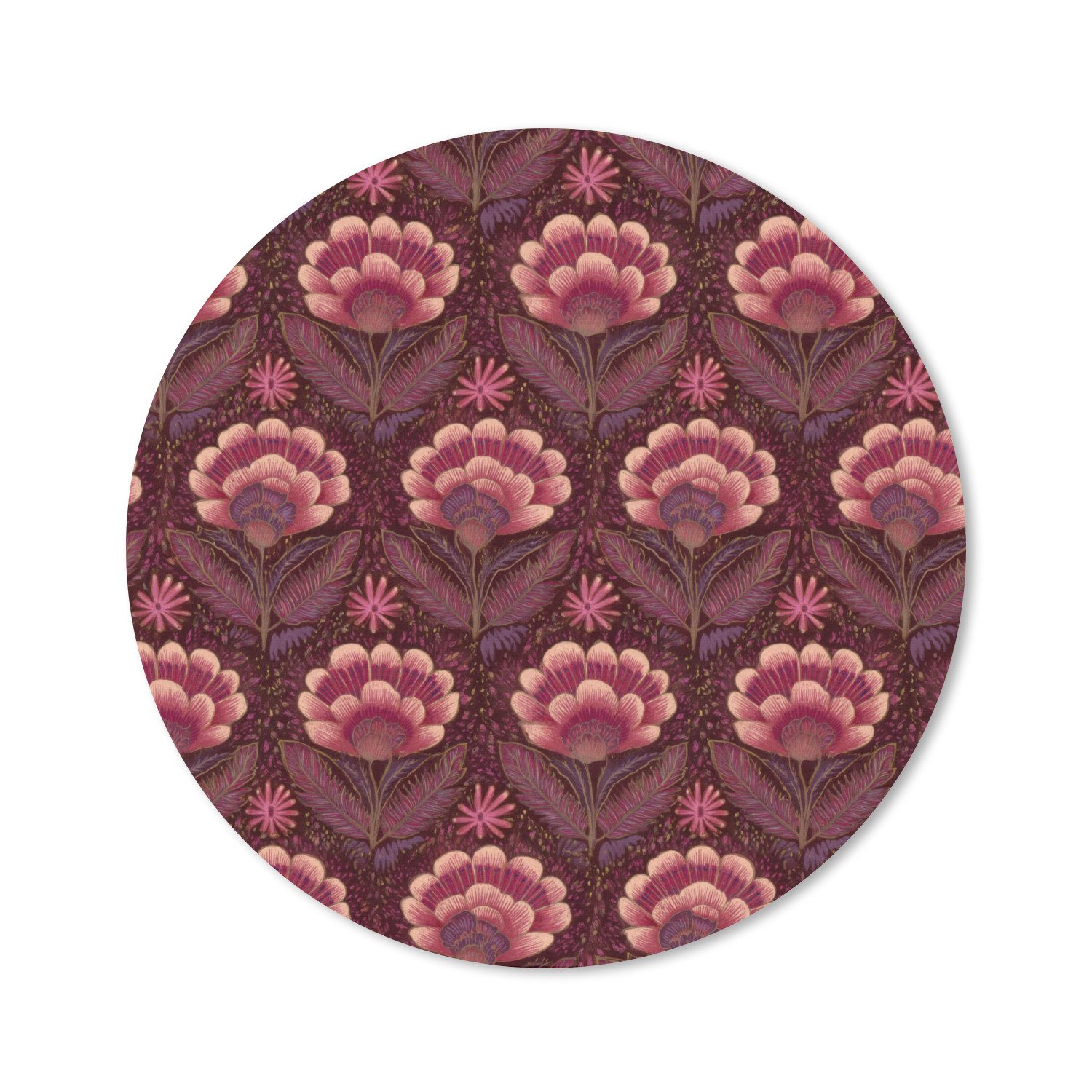 MuchoWow Mauspad Blumen - Fächer - Lila (1-St), Büro für Tastatur und Maus, Mousepad Gaming, Rund 20x20 cm