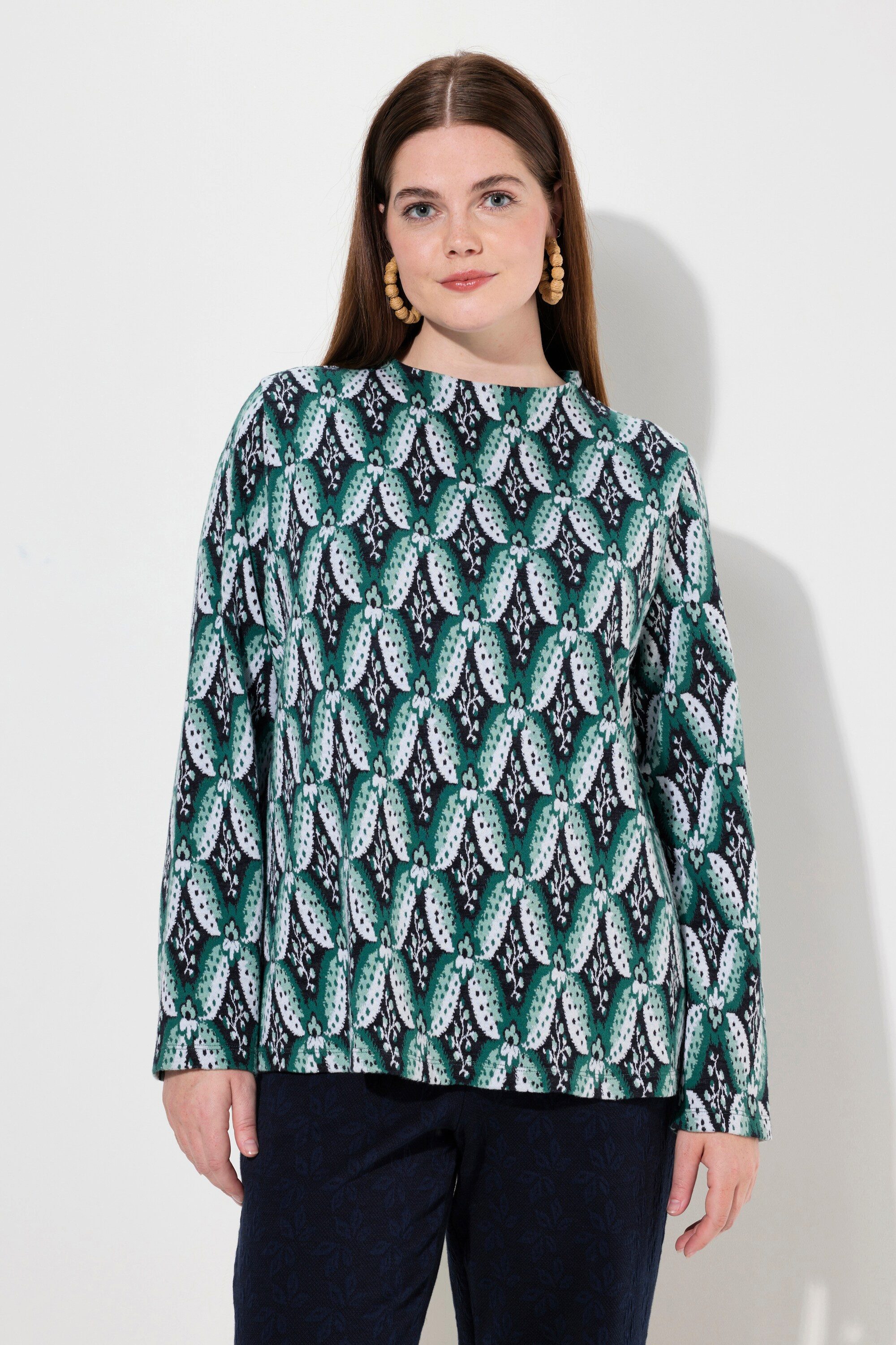 Ulla Popken Sweatshirt Sweatshirt Jacquard Stehkragen Langarm