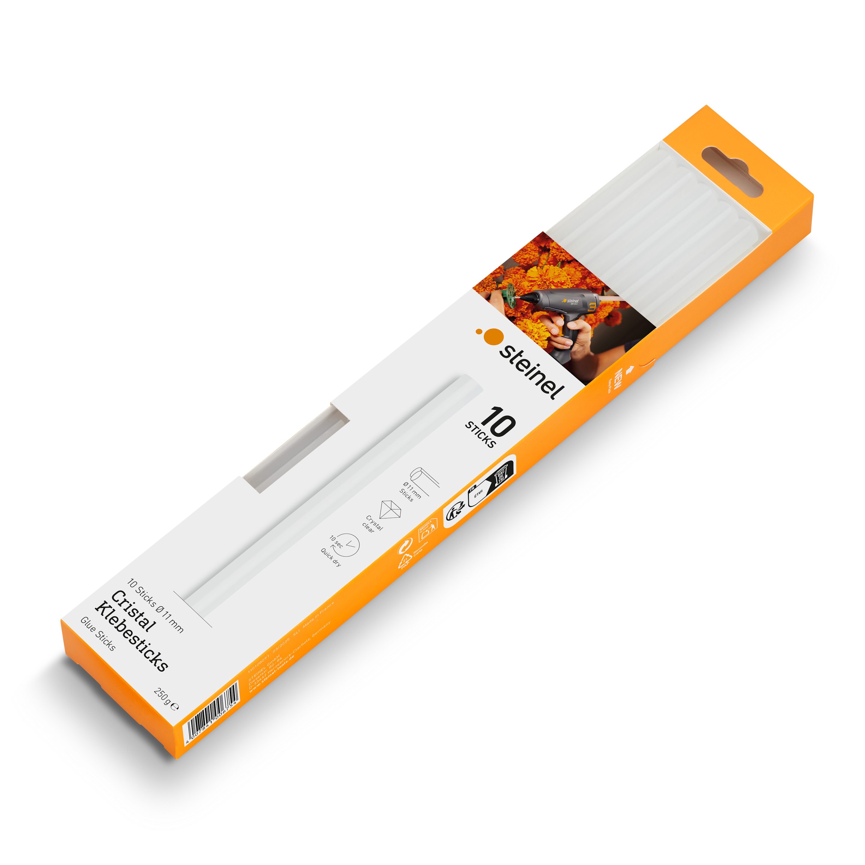 steinel Klebesticks Weiß, Ø 11 mm, 10 Sticks, 250 mm Länge, weißer Schmelzkleber