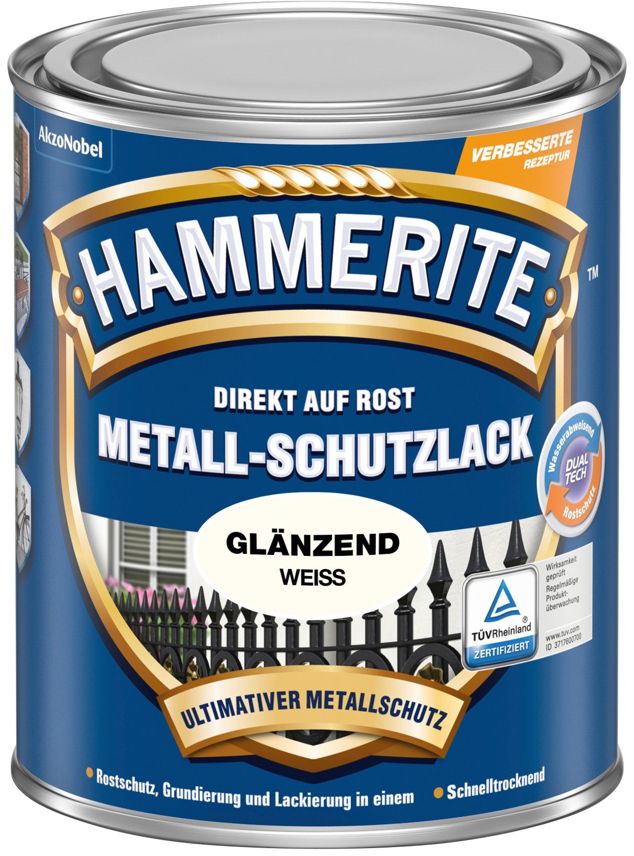 AUF glänzend, Liter ROST, Metallschutzlack Glanz DIREKT Hammerite  0,75 Weiß
