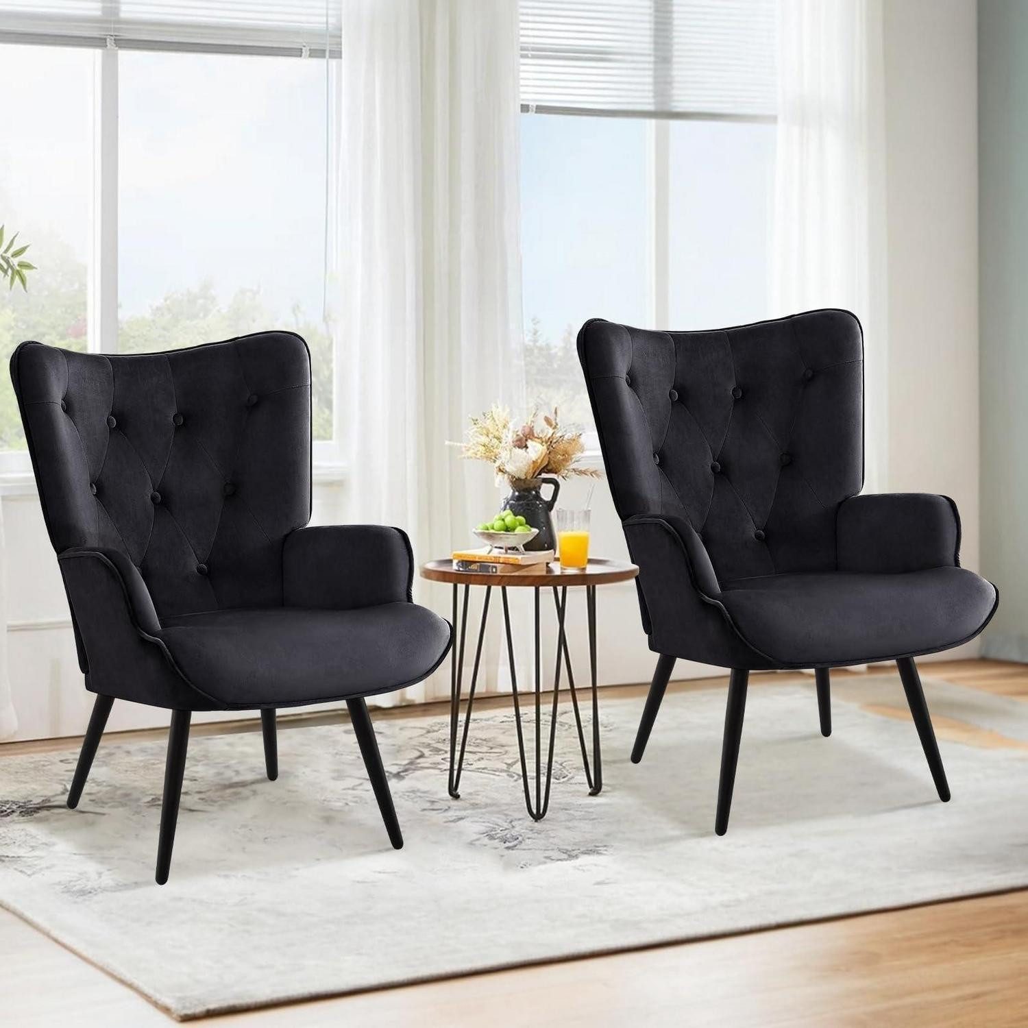 LuxusKollektion Ohrensessel Ohrensessel skandinavisch Samt Rückenlehne Relax 2 Stück Schwarz