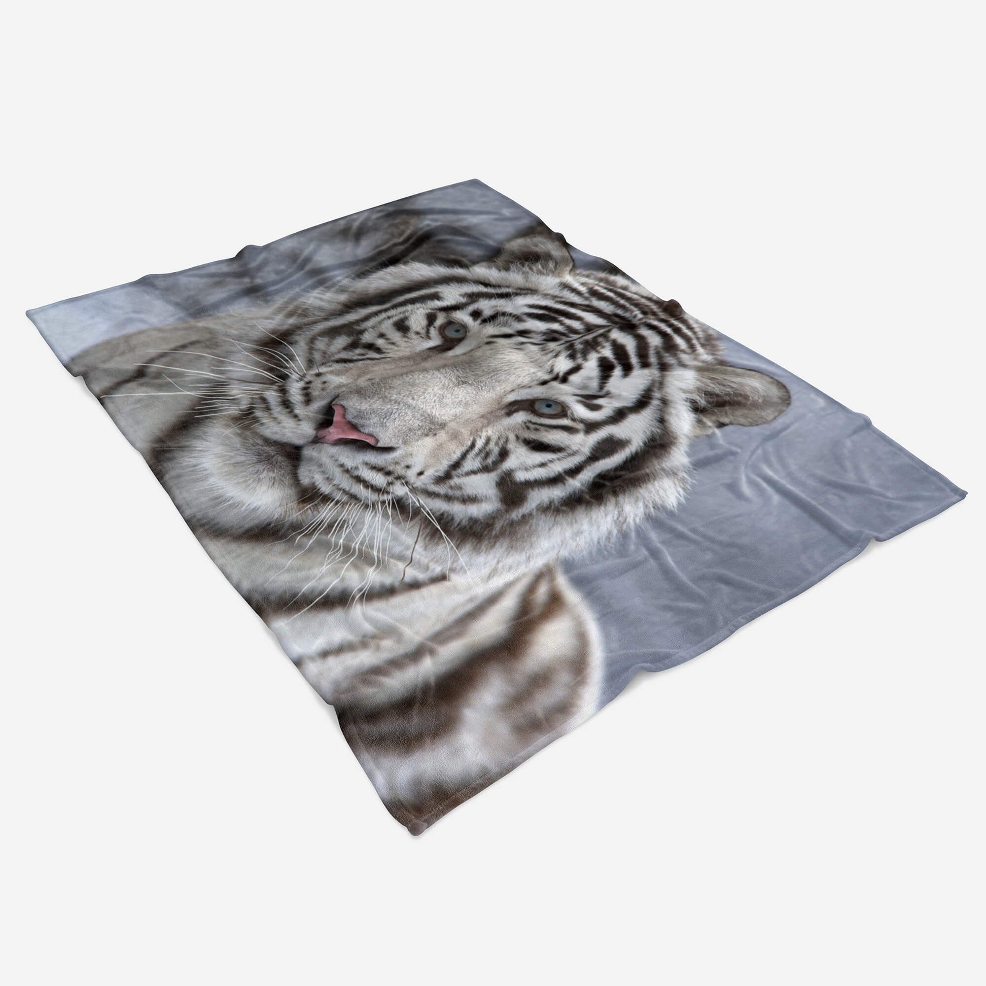 Tiger, Baumwolle-Polyester-Mix Handtuch Saunatuch (1-St), Handtücher weißer Tiermotiv Sinus Strandhandtuch Handtuch Kuscheldecke Art mit