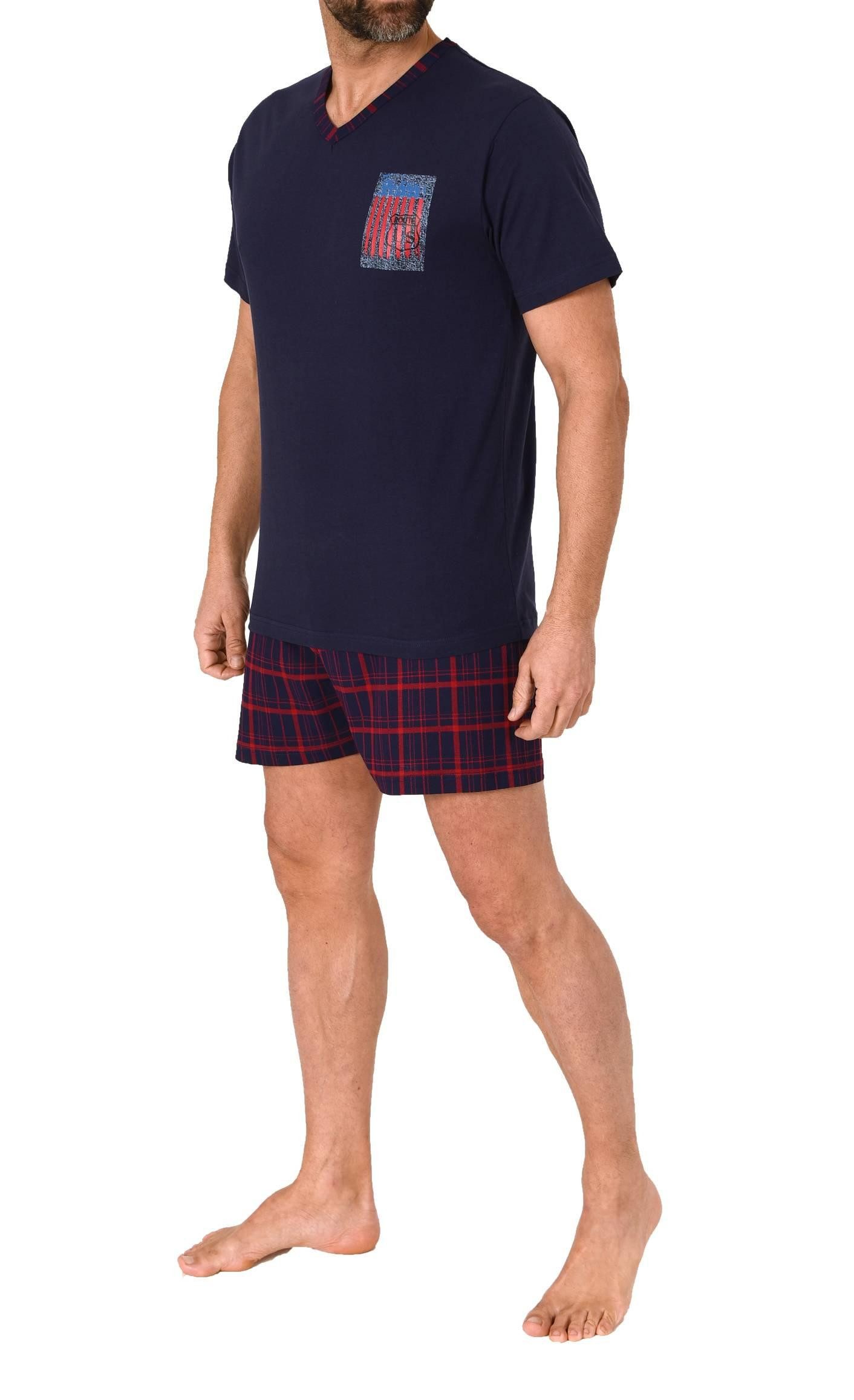 Normann Pyjama Normann Herren kurzarm Schlafanzug Shorty mit karierter Hose günstig online kaufen