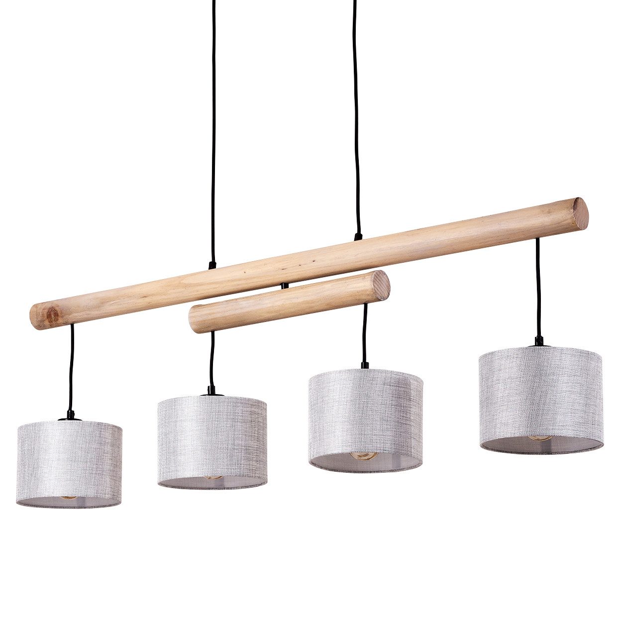 hofstein Hängeleuchte »Vallicchio« Pendellampe aus Metall und Holz in Schwarz/Natur, ohne Leuchtmittel, Lampe mit Stoffschirmen in Grau mit verstellbaren Holzbalken, 4xE27. € 129,99