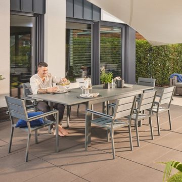 HOME DELUXE Sitzgruppe CASA MADERA, (Esstisch, Terrassentisch, Balkontisch, Ausziehtisch), schnell ausziehbar 160 - 240 cm, aus robustem Aluminium, Gartenmöbel