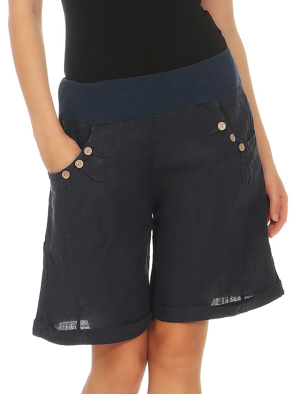 malito more than fashion Leinenhose malito Damen Bermuda aus Leinen, Shorts für den Strand, lässige Bermuda aus Leinen Shorts