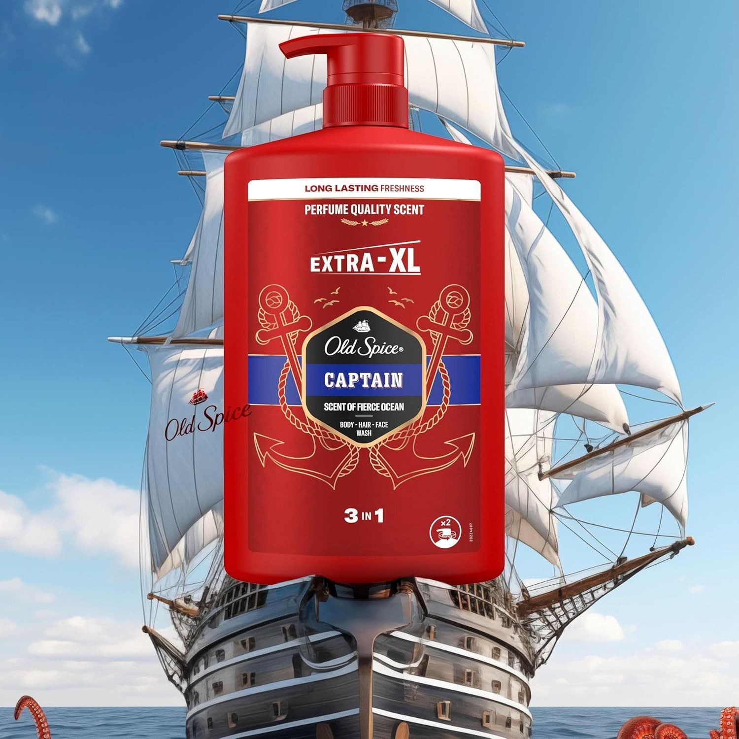 Old Spice Duschgel Captain 3-in-1 für Haar, Gesicht und Körper 1000 ml, langanhaltende Frische, Duft in Parfumqualität, Tiefenreinigung