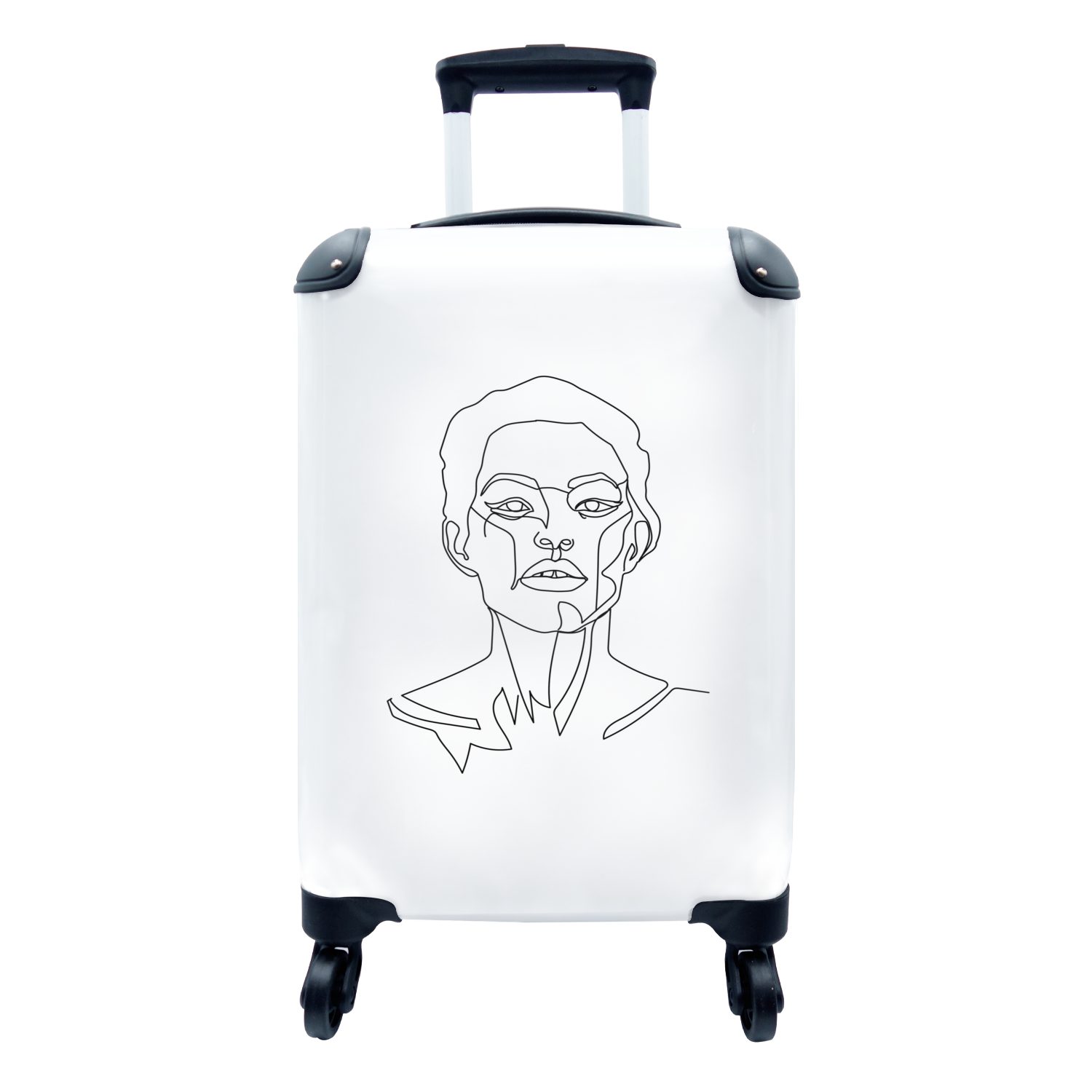 Frau, Reisetasche Handgepäck für rollen, - MuchoWow mit 4 Gesicht Strichzeichnung - Reisekoffer Ferien, Trolley, Rollen, Handgepäckkoffer