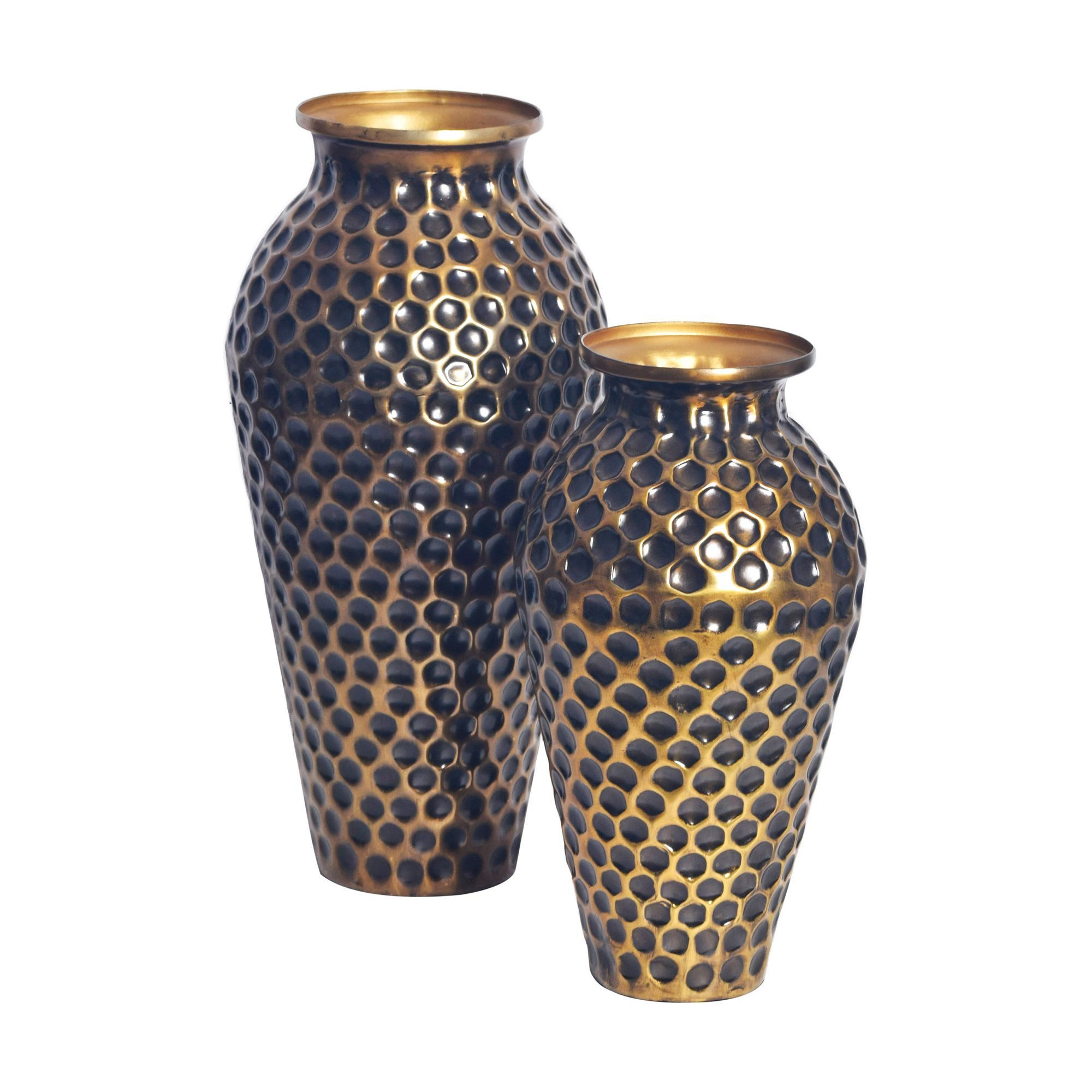 Wohnling Tischvase Vase 2er Set Aluminium Gold Amphore Modern Tischvase Handgefertigt (1x Vase)