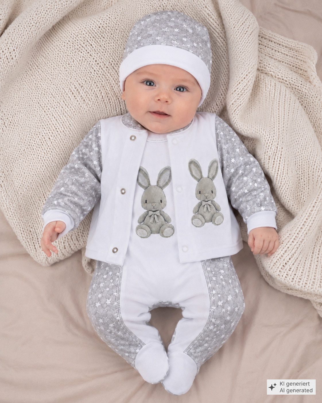 La Bortini Strampler Baby Set Erstlingsset Stramplerhose Hemdchen Mütze für Neugeborene (Erstausstattung, für Jungen und Mädchen, Anzug 3-teilig) Baumwolle – Bild 4 von 4